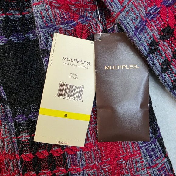 Button Front Jacquard Blazer Medium Red Black Purple Abstract Textured Mandarin - Picture 4 of 10